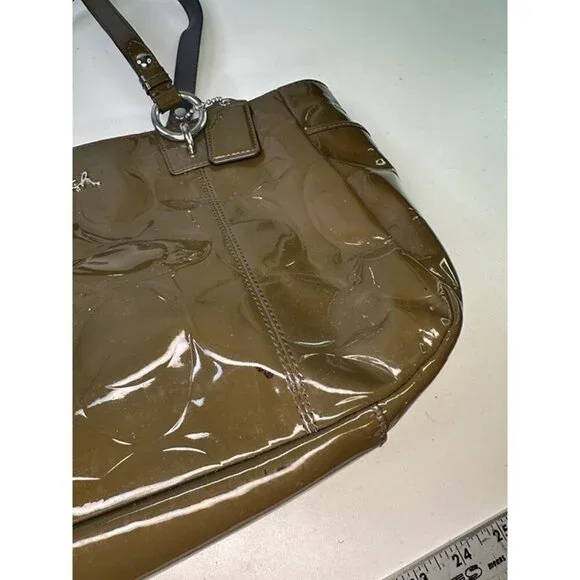 COACH Patent Leather Embossed Shoulder Bag # F17728 Green